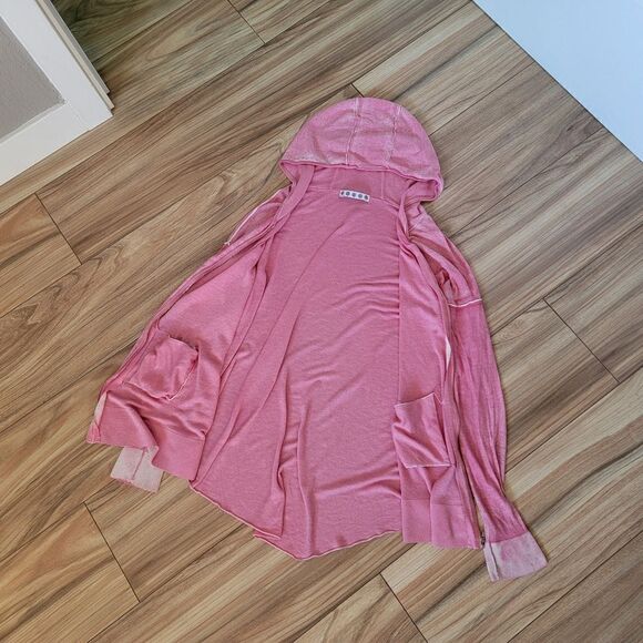 Kokun Cashmere Bamboo Viscose Knit Overdye Ombre Zip Up Hoodie in Pink - Picture 7 of 14